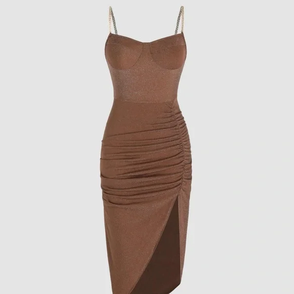 Cider Brown Ruched Dress - Picture 1 of 5
